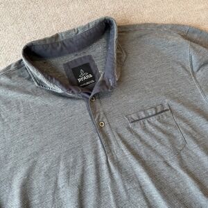 PrAna‎ Breathe Mens Casual Pocket Polo Cotton Striped Gray Size XXL